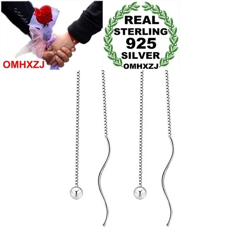 

OMHXZJ Wholesale Fashion joker Simple beads Women kpop star 925 Sterling Silver Tassel pendant drop Long Ear Line Earrings YS147