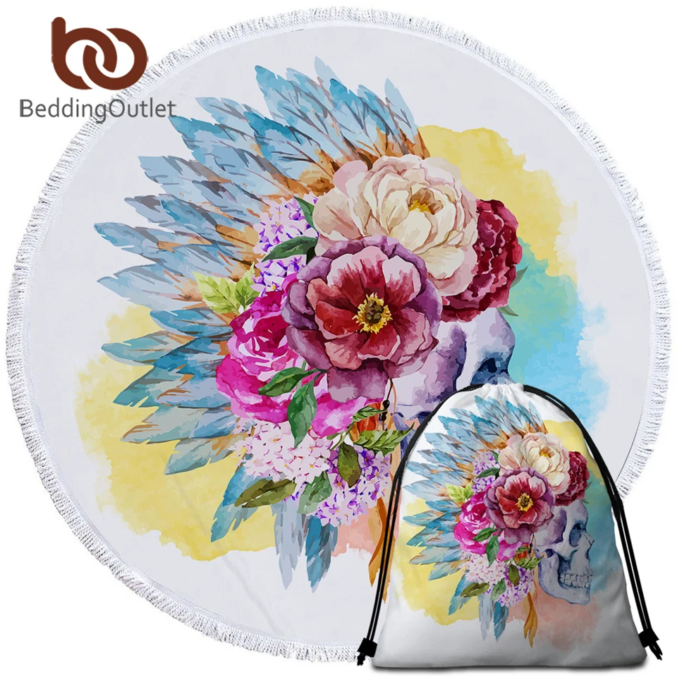 BeddingOutlet цветное круглое пляжное полотенце с черепом готическое одеяло 150 см|floral