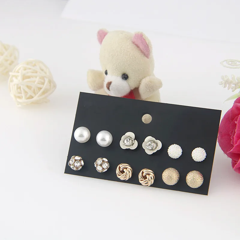 6 пар/лот новая мода искусственный жемчуг цветок Комплект сережек для женщин