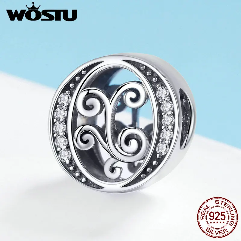 Letter O WOSTU 925 пробы серебряные буквы A-Z CZ камень бисер Подходит для женщин браслет ожерелье Мода Бижутерия подарок BNC030 - Цвет: Letter O
