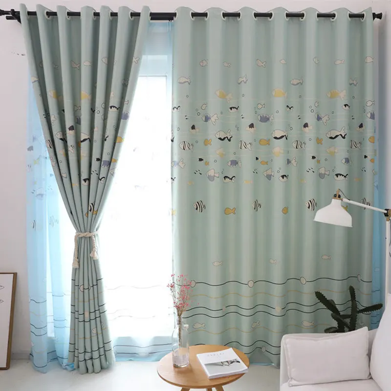 Мультяшные Детские занавески для маленьких рыбок гостиной тканевые затемняющие