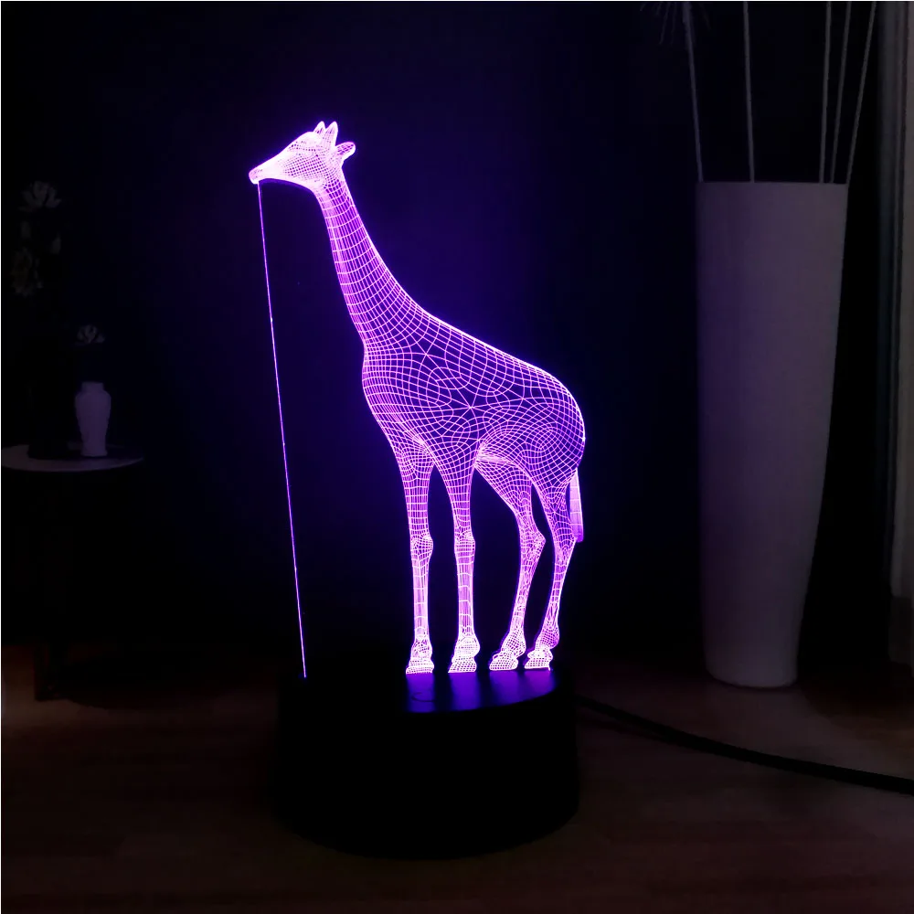 Новый иллюзия милое животное жираф 3D 7 цветов Изменение LED ребенок сна