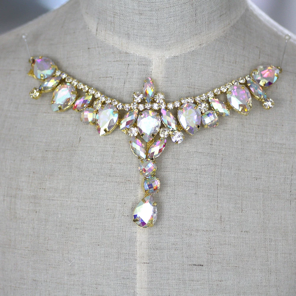 Красочная Хрустальная белая стразы аппликация пришивная брошь свадебное платье