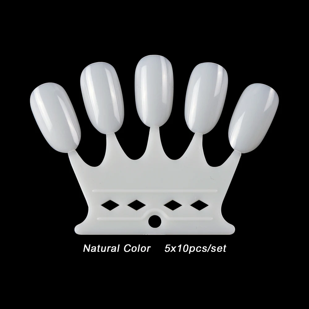 Natural 5*10 шт. Набор накладных насадок для ногтей круглой формы прозрачный натуральный черный белый искусственный наконечник практичный гель для ногтей цветная карта дисплей инструмент LA767-1 - Цвет: Natural