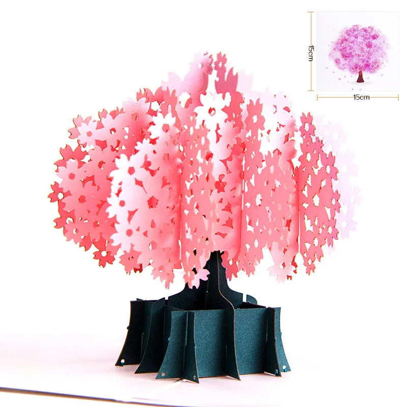 3D Ручная работа с цветным принтом розового цветущего вишневого дерева бумажные