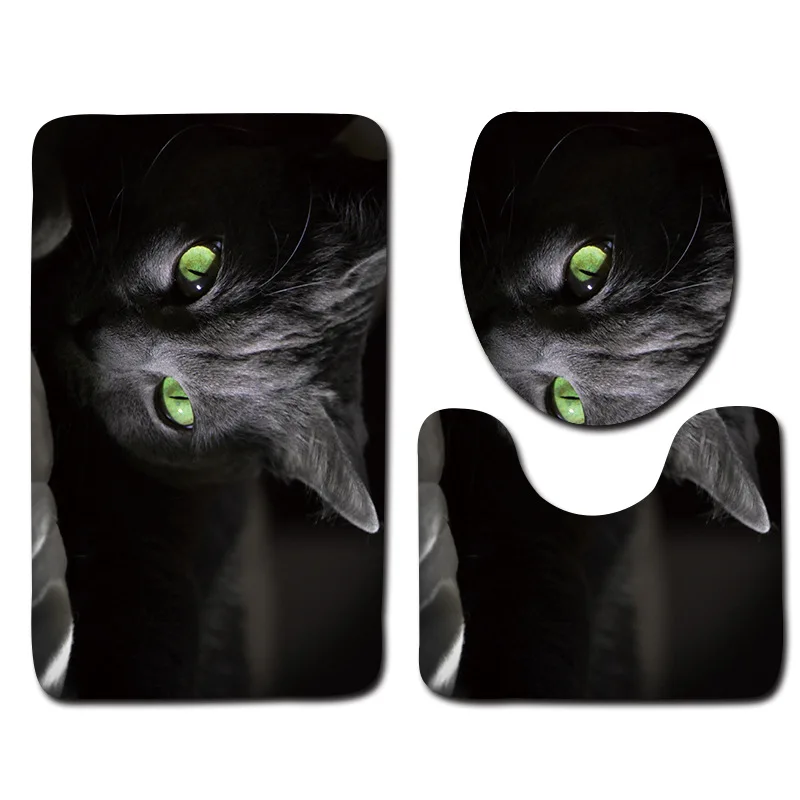HD Cat Printed Bathroom Carpet Set 3pcs Toilet Mats Anti-slip Bath Washable Rugs Lid Cover | Дом и сад