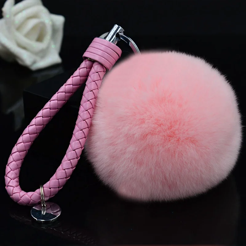 Кольца Подвески для автомобиля брелок ключей с помпоном из меха кролика Рекс 8 см
