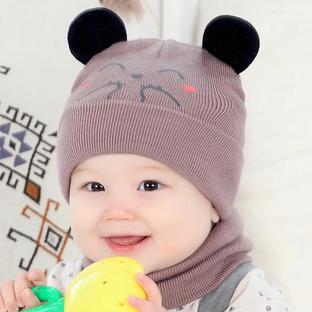 Baby Hat Cap 2Pcs Toddler Girls Boys Winter Warm Knitted Cap+Scarf Keep Set Kids Casquette Enfant | Детская одежда и обувь