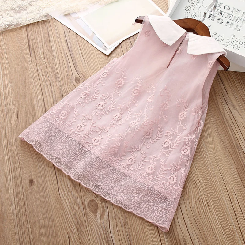 Платье принцессы для девочек летнее кружевное платье без рукавов детей