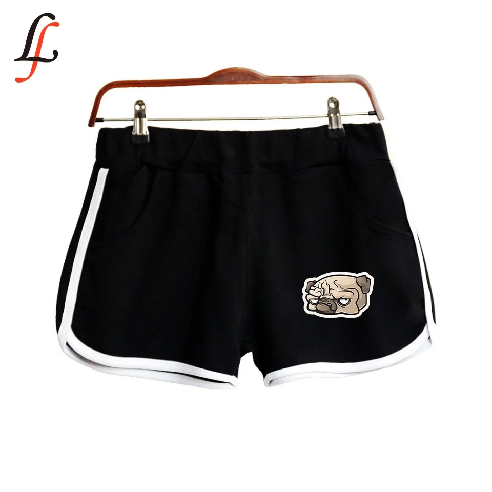 Женские короткие штаны с принтом мопса K pop повседневные эластичной талией для