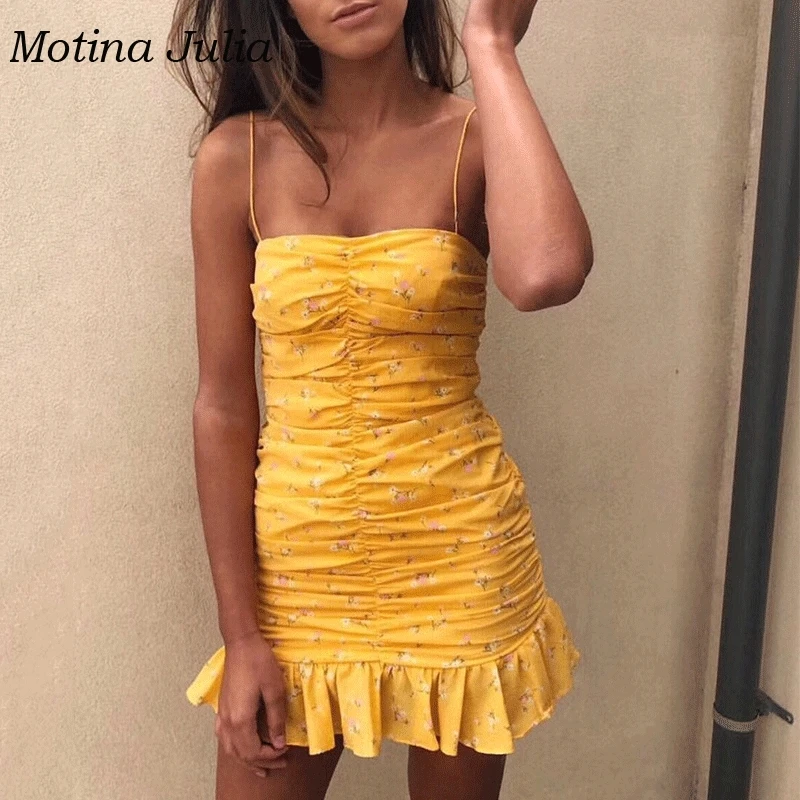 Motina Julia 2019 сексуальный желтый сарафан с принтом женское платье для вечеринки