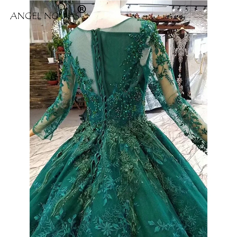 ANGEL NOVIAS кружевное роскошное бальное платье с длинными рукавами зеленое мусульманское свадебное платье из Саудовской Аравии Abito Da Sposa Principess