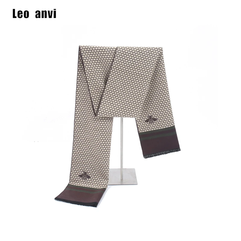Leo anvi-bufanda de marca de lujo para hombre, chales clásicos a cuadros, de Cachemira, con borla de abeja, de negocios, cálida, a la moda, para invierno