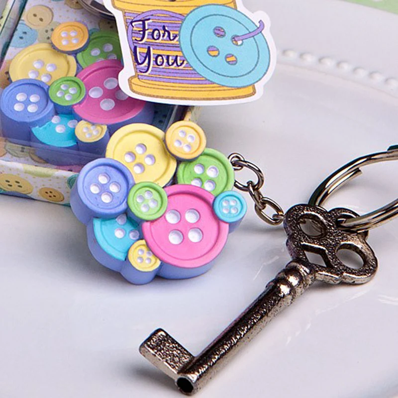 

Free shipping 30PCS/LOT Wedding reception favors Cute As a Button Keychain for baby showers baby birthday and baby gifts