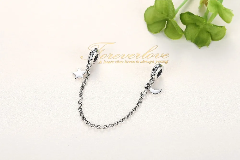 FOREWE Аутентичные стерлингового серебра 925 Stackable Луна Звезда Висячие цепи безопасности Шарм fit Шарм ювелирный браслет сделай сам