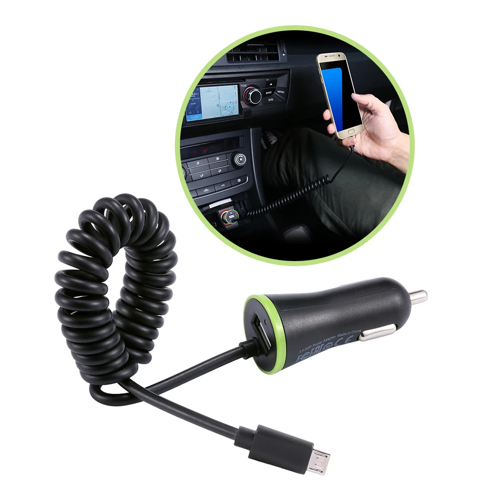 Быстрой зарядки USB Автомобильное Зарядное устройство 3.4a Весна Форма Micro USB кабель автомобиль-Зарядное устройство для iPhone 6 7 8 x samsung S8 S7 S6 Redmi 4x MI3 5