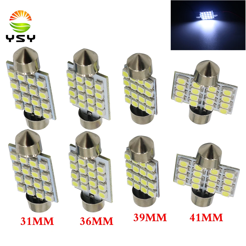 YSY 300x белый 31 мм 36 39 41 C5W 1210 16SMD гирлянда купол Светодиодная панель для автомобиля