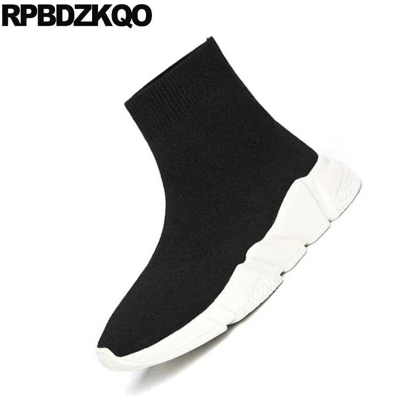 Flat 9 Sneakers Slip On Autumn Black Shoes Stretch Knit Brand Winter Fur Women Ankle Boots 2021 Round Toe Booties Casual Sock | Обувь