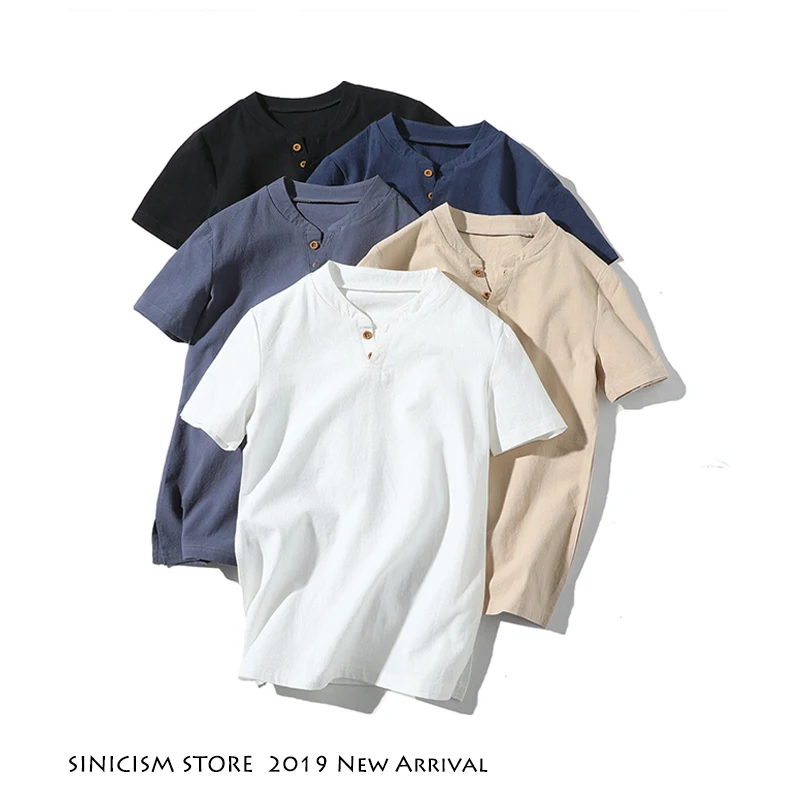 Sinicism Store 5XL мужская хлопковая льняная Футболка 2020 Летняя Повседневная футболка