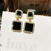 korean fashion new earrings temperament personality box black crystal ladies earrings manufacturers wholesale bar earrings