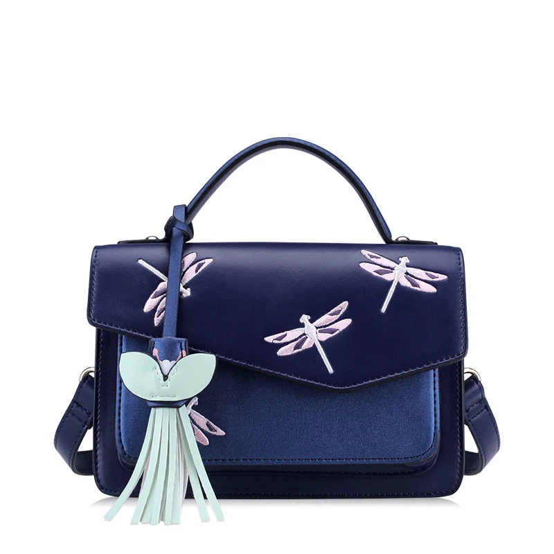 SJ Women Shoulder Bags Female Messenger Bag Handbags Totes Braccialini Brand Style Handicraft Cartoon Dark Blue Dragonfly | Багаж и сумки