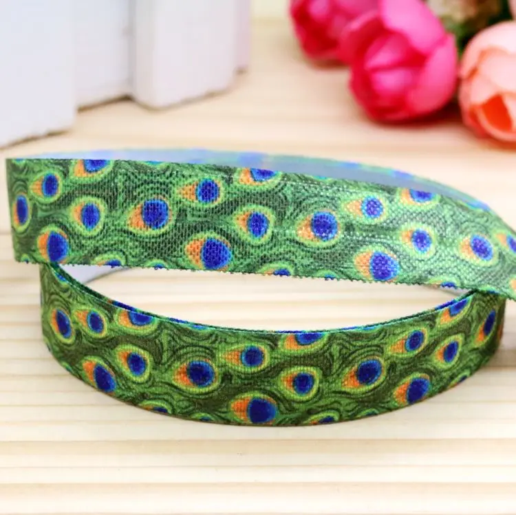 

5/8'' Free shipping Fold Elastic FOE PEACOCK printed headband headwear hairband diy decoration wholesale OEM H4819