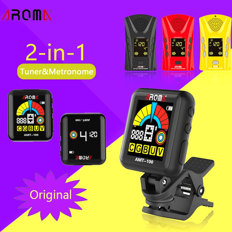 Аромат AMT 100 2 в 1 Clip on Электрогитары тюнер метроном со встроенным Батарея USB кабель