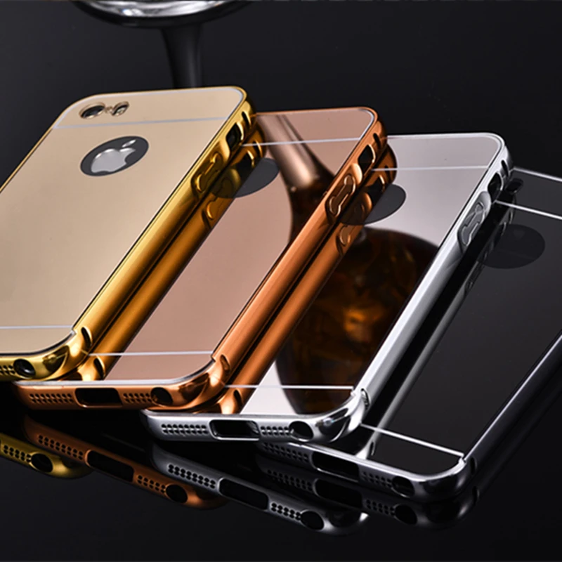 Luxury Coque Aluminum Metal Frame Case For iphone On 4 4S 5 5S SE 6 6S 7 Plus X 10 Para With Plating Mirror Acrylic Back Cover |
