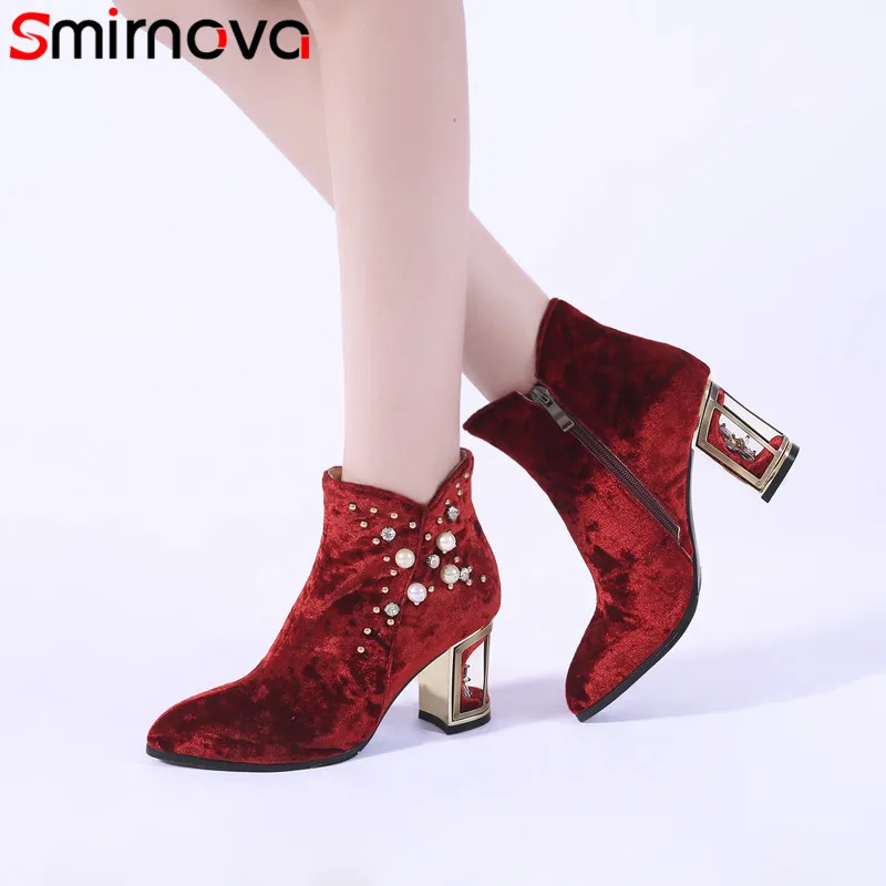 Smirnova 2020 модная Осенняя обувь женские ботильоны из флока с острым носком