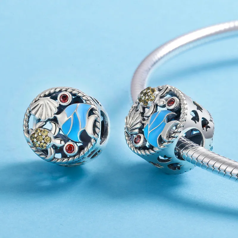 MOWIMO, 925 пробы, серебряные, океанская рыба, черепаха, пляжные подвески, бусины, подходят для оригинальных браслетов Pandora, ювелирные изделия с подвеской BKC683