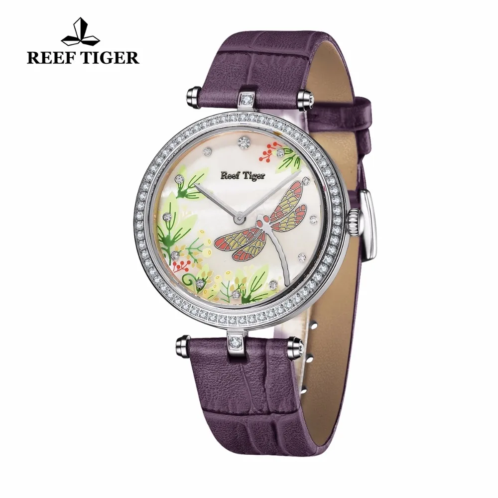 Риф Тигр/RT бриллиантами модные часы для Женская кожаная обувь ремешок кварцевые