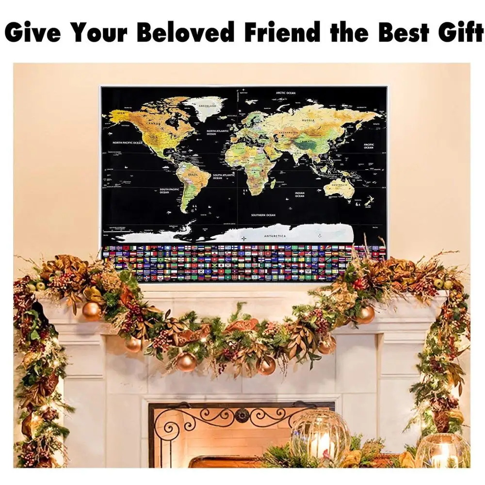 Настенный декор царапины от карты мира настенный стикер с флагами стран Дорожная