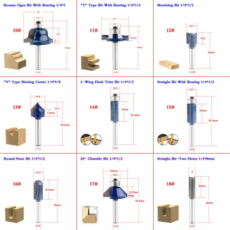 Концевая фреза по дереву с хвостовиком 1/4 дюйма 1 шт.|milling cutter|router bitwood router bits |