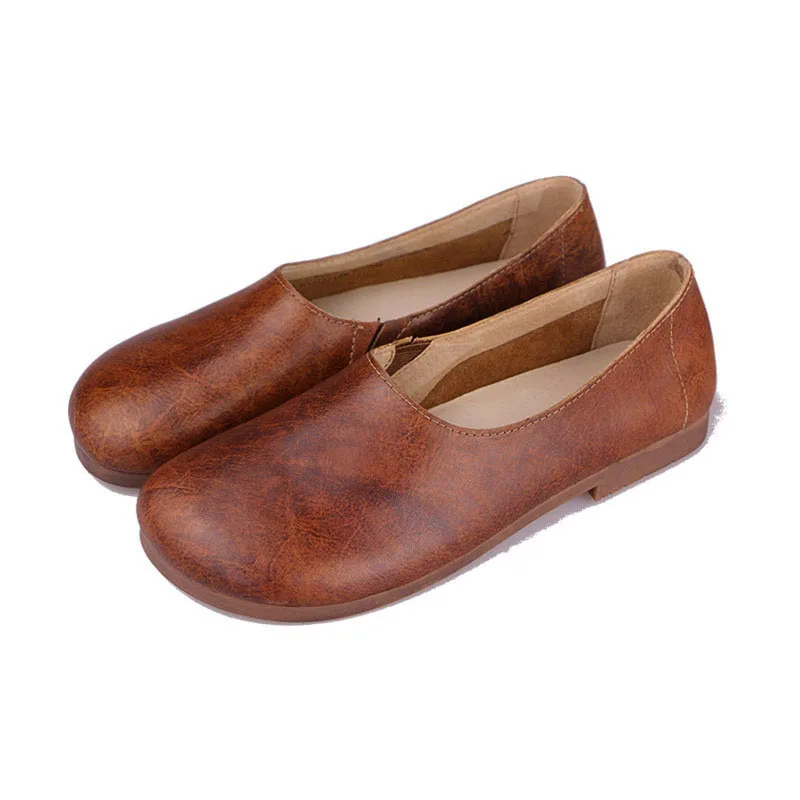 

Literary leather shallow mouth set low heel women's shoes retro leather comfortable wild single shoes casual women's shoes