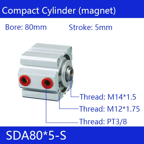 CE ISO SDA20 Cylinder Magnet SDA Series Bore 20mm Stroke 5-50mm Compact Air Cylinders Dual Action Air Pneumatic Cylinder images - 2