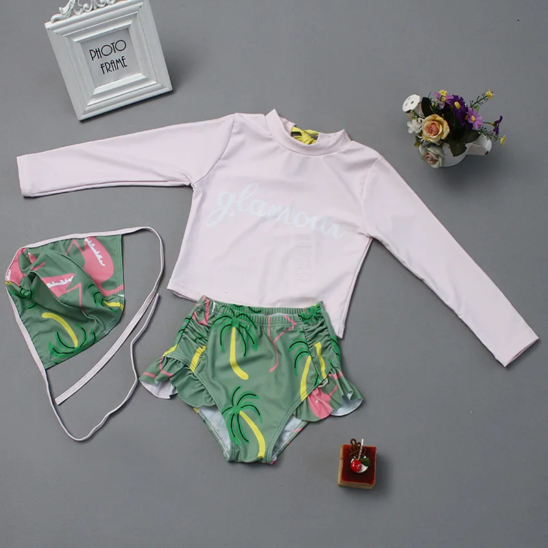 Bikini 2019 Parent-child Two Piece Suit Long Sleeve Swimwear Women Sunscreen Patchwork Ruffle Beachwear Female Swimsuit S92812X | Спорт и