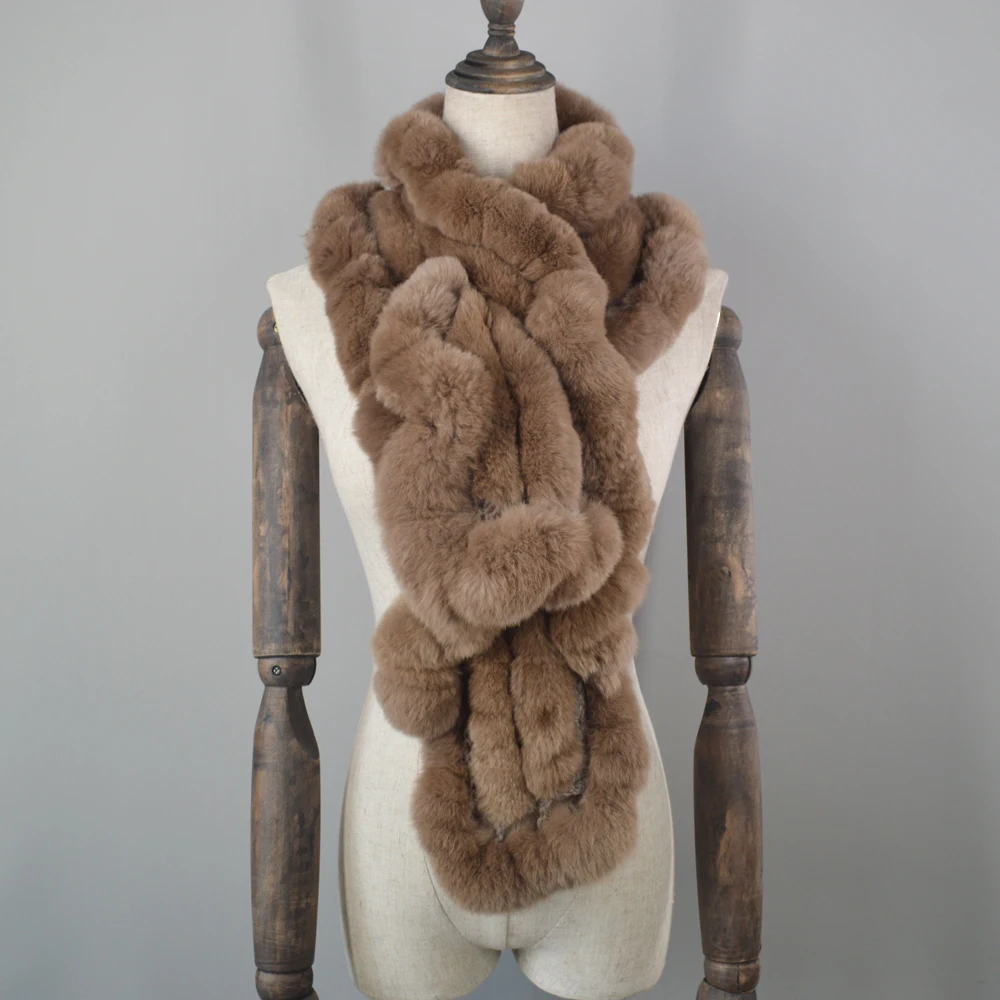 2020 Зимние Женские Настоящий мех кролика шарф Повседневный теплый вязаный