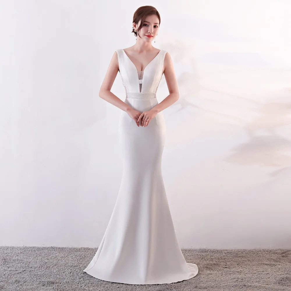 Женское платье Vestido de fiesta, сексуальные длинные вечерние платья, расшитые бисером, v-образный вырез, сексуальное облегающее платье Русалка, свадебные, вечерние