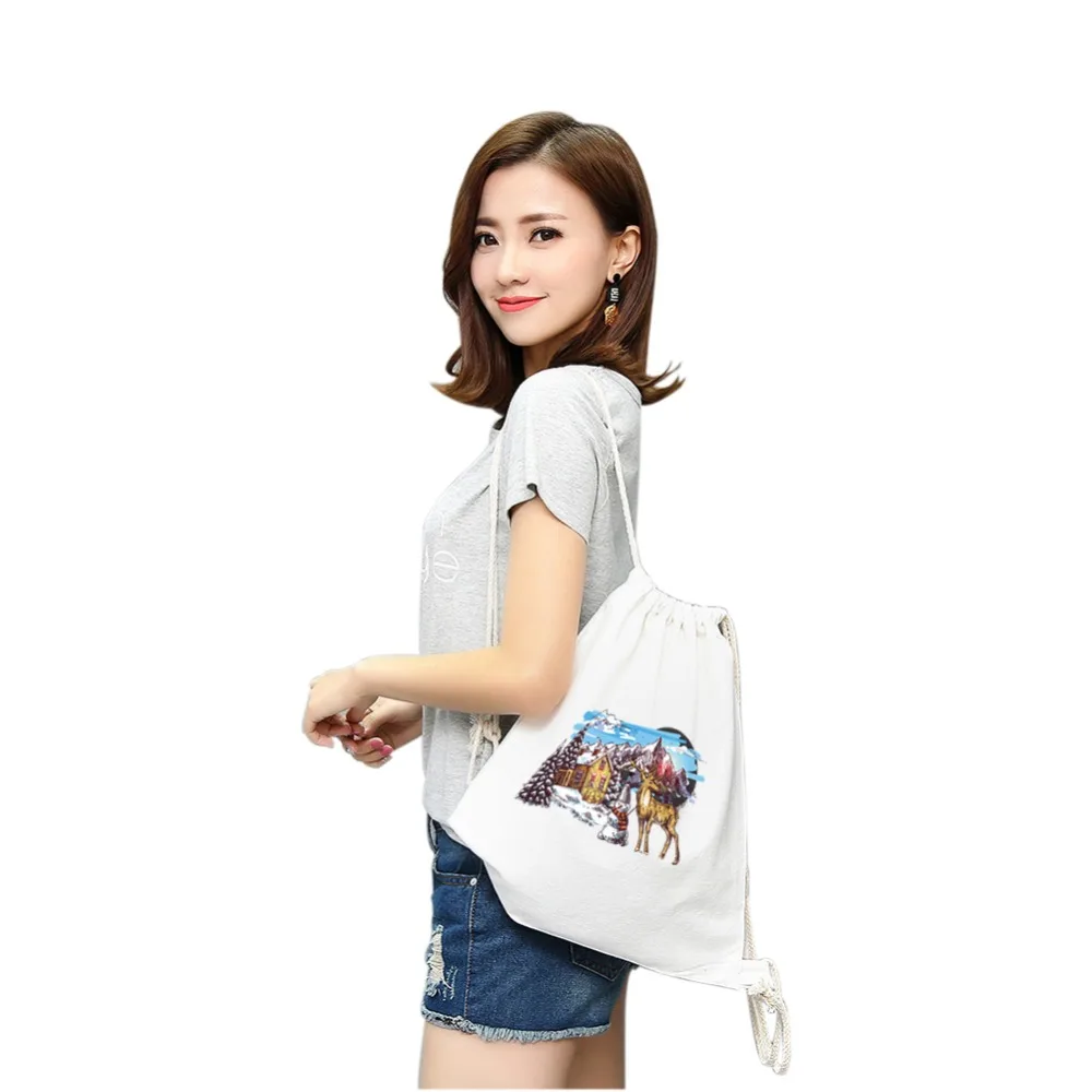 2018 последняя парусиновая сумка на шнурке пейзаж крюк петля печать для девушек