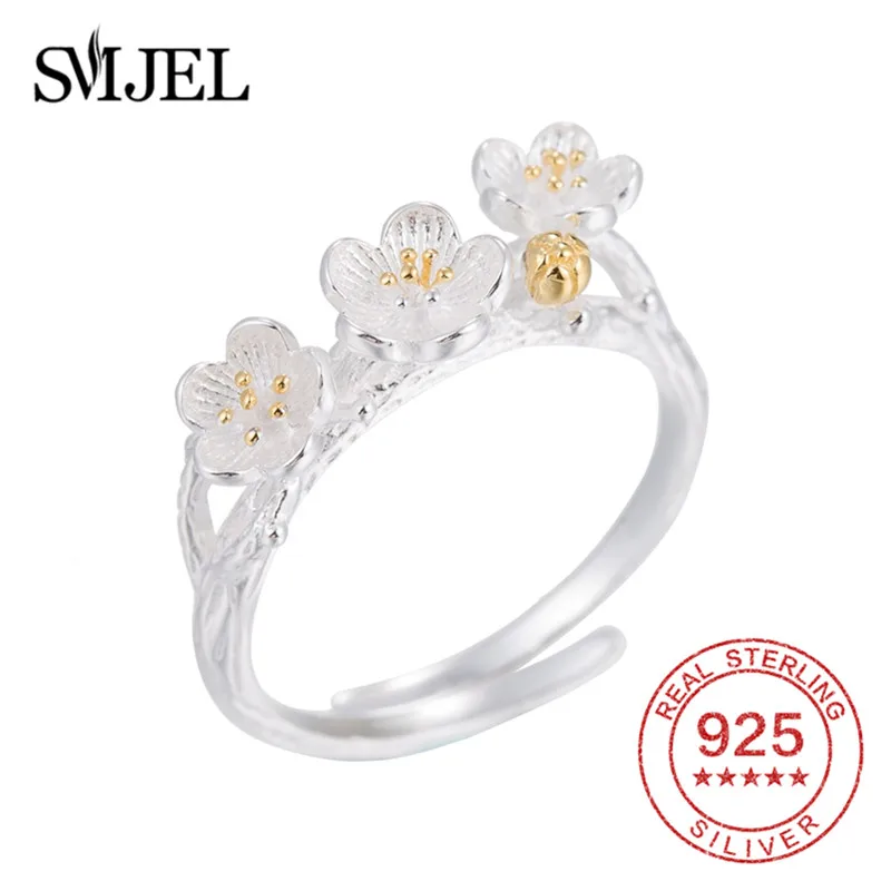 

SMJEL твердые кольца из стерлингового серебра 925 пробы в богемном стиле с цветами для женщин свадебные подружки невесты 925-серебряные ювелирны...