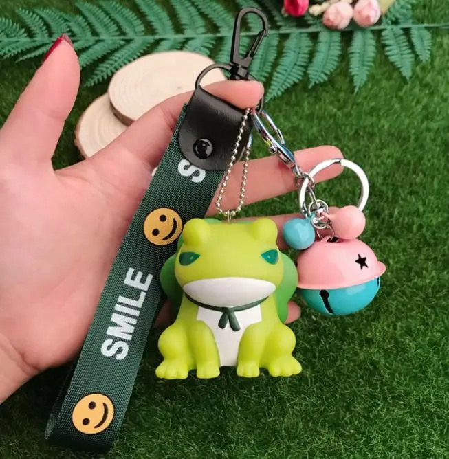 GRACE MOMENTS Hot Sale Cartoon Vinyl Cute Frog Son Doll Keychain Key Ring HandBag Pendant Holder Accessories For Women Men | Украшения и