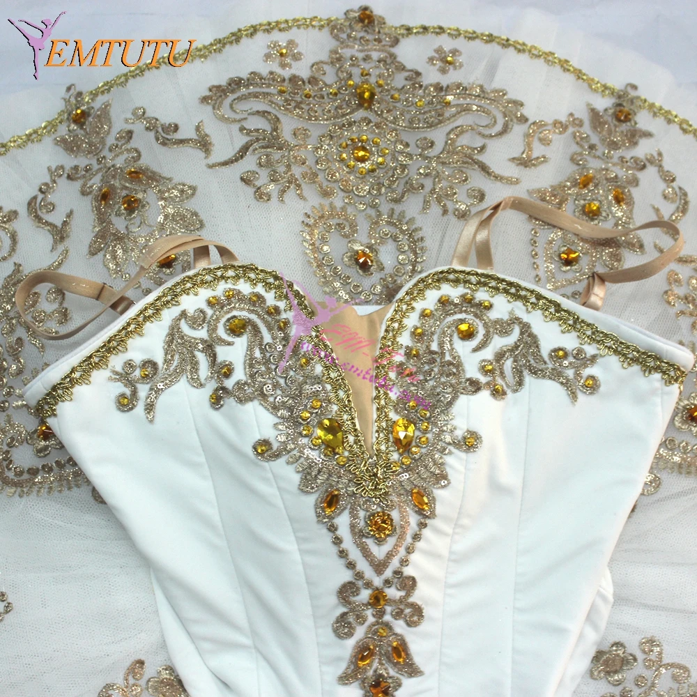 Женская Профессиональная балетная юбка-пачка белая Золотая корсажная юбка для