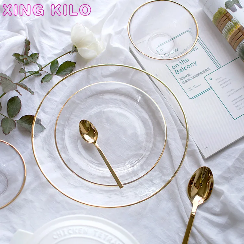 Тарелка для салата из Пномпеня стеклянная посуда тарелка ручная роспись Золотая