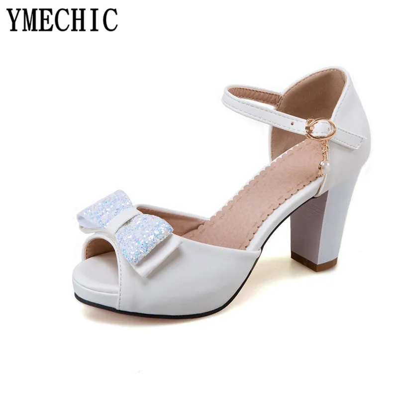 YMECHIC/2018 модные милые женские туфли с блестками и бантом открытым носком на