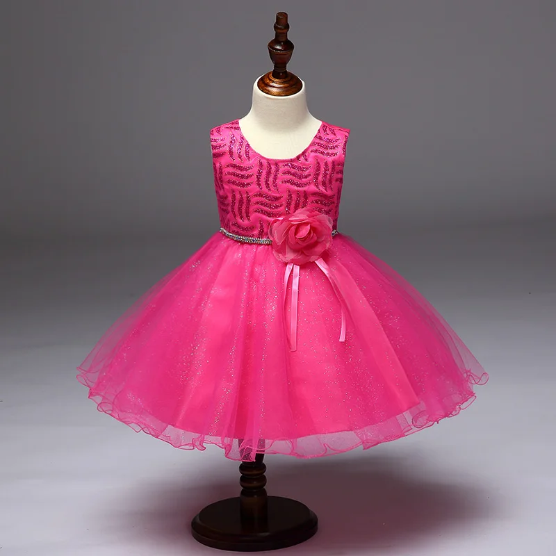 Wholesale Sequined Pattern With Lace Girl Party Dress Tiered Girls Prom Belt Crystal And Flower Tassel 6pcs/lot L9079 | Детская одежда