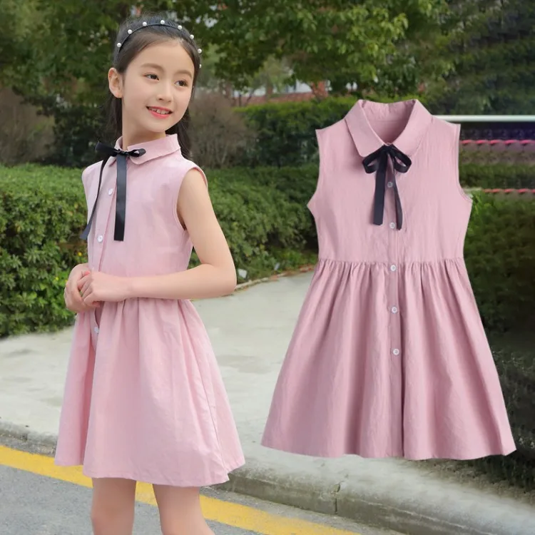 2019 summer Big Girl Dress Loose Cotton sleeveless Teens Dresses Casual Kids Outfits Princess Children Clothing | Детская одежда и