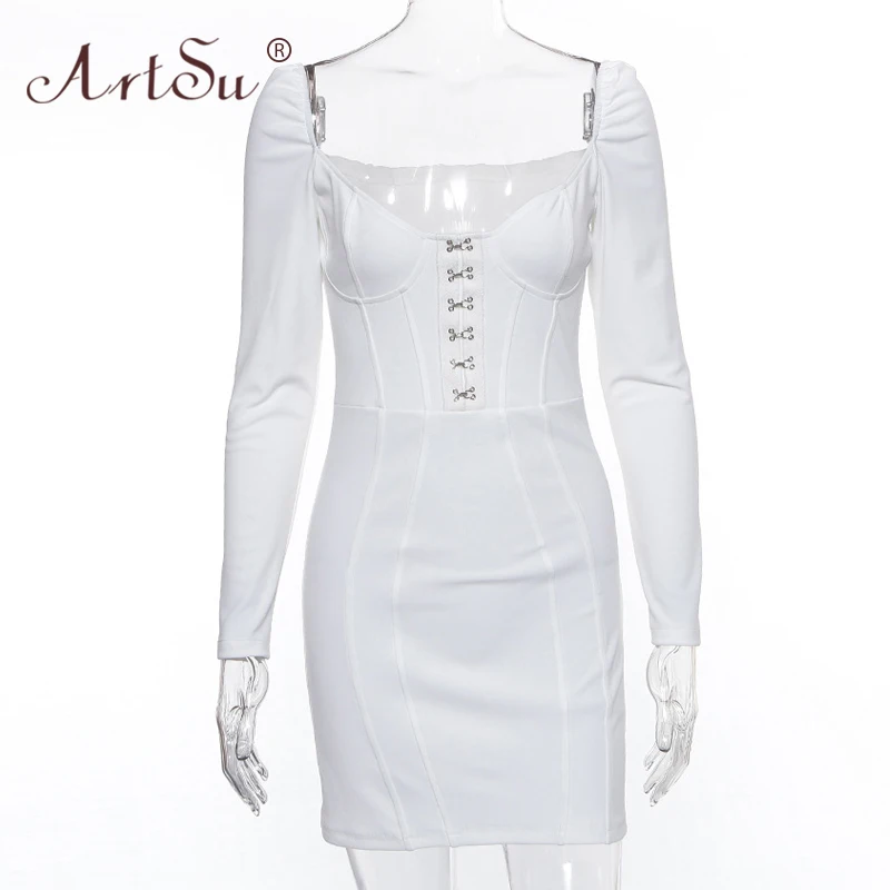 ArtSu/Белое платье Vestidos модные женские вечерние платья с длинным рукавом