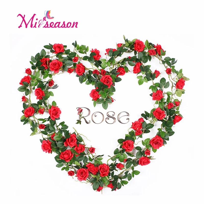 

116cm Long Silk Rose Vine with Green Leaves For Home Wedding Decoration Fake leaf DIY Hanging Garland Artificial Flowers