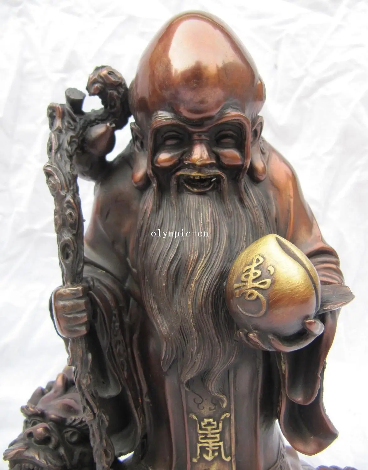 

9'' bronze sculpture a old man the god of longevity on Dragon Turtle tortoise