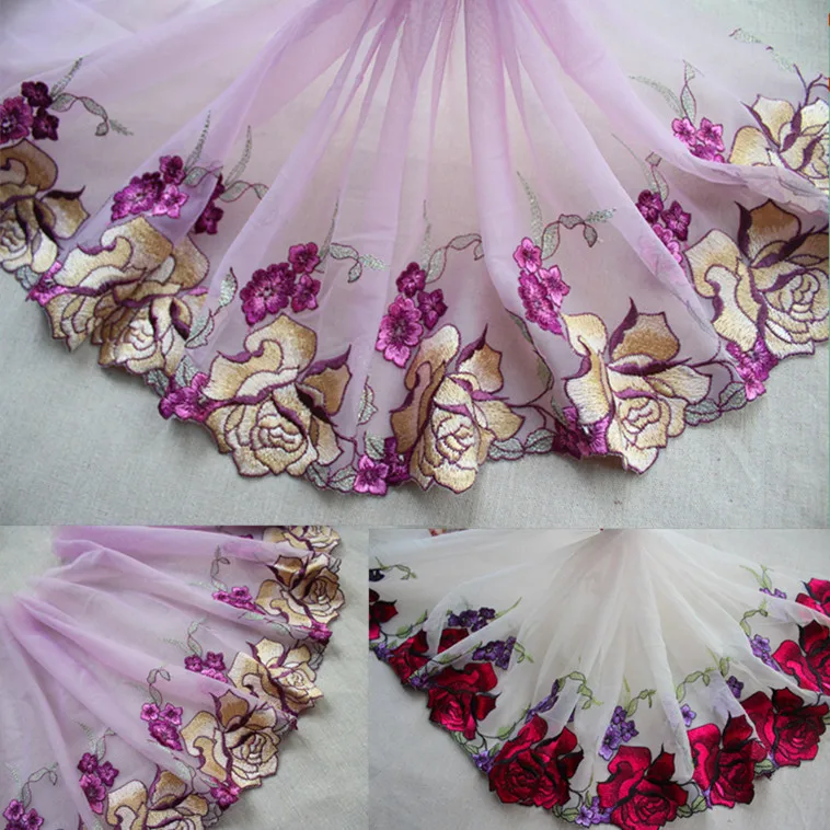 25 5 см 10 дюймов wide 2yards/лот Diy ремесло Вышитый цветочный эластичный тюль кружевной